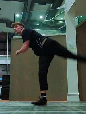 A post by @noahfort on TikTok caption: I got SO DIZZY making this😭 #noahfort #stunts #flip #bostaff #martialarts #cobrakai #karatekid @Vivobarefoot 