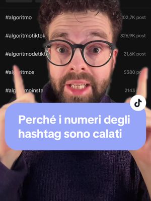 A post by @micheledemonte on TikTok caption: Perché i numeri degli hashtag sono calati