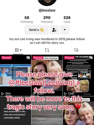 A post by @gembop83 on TikTok caption: Please could i ask anyone to follow @#leeslaw (Lee irving) This is a tragic story of a beautiful vulnerable young lad who was taken far too soon by the hands of monsters. Myself and @Jade 🌈  will be doing the whole story very soon to raise the awareness his mam needs desperately as the whole system has failed him and his family massively. I will never forget this day finding out about him. Its truly devastating 💔 #fyp #foryou #foryoupage #follow #awareness #disabilityhatecrime #murder #truecrime #truecrimetiktok #newcastleupontyne @Bev Irving We love you Lee 💙