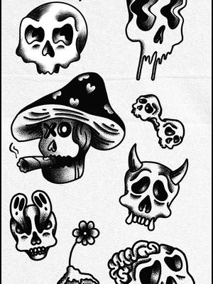 A post by @walmsart on TikTok caption: Skull flash #tattootiktok #tattoo #flash 