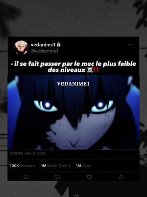 A post by @vedanime1 on TikTok caption: il se fait passer par le mec le plus faible des niveaux☠️‼️ #anime #vedanime1 #sololeveling 