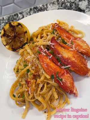 A post by @dineinwithdenise on TikTok caption: Part 2 | Y’all… this Lobster Linguine was so good I surprised myself 🫢 To all my ladies.. if yall tryna get wifed up make t#this!!!! 🦞😮‍💨 Ingredients: 2 shallots 2 garlic cloves 2-3 sprigs of rosemary  1 tablespoon tomato paste  1 3/4 cup heavy cream 1/2 cup chardonnay  Lemon juice from 1/2 lemon  1/4 cup of Parmesan cheese  Chives (optional for garnish) Lobster Directions: 1. Sauté lobster in butter for 5 minutes and season with garlic & herb seasoning and old bay 2. Remove lobster and in the same skillet start your sauce 3. On medium heat, add garlic, shallots, and rosemary to pan and saute until fragrant 4. Once fragrant add tomato paste and cook for another 3-5 minutes stirring constantly  5. Add your wine and let it simmer for at least 6 minutes, you dont want it to taste too winey (iykyk) 6. Add your lemon juice and a dollop of butter and mix.  7. Add heavy cream and season to taste.  8. Once desire taste is achieved, add your parmesan cheese and combine noodles! 9. Garnish with more cheese & chives 10. ENJOY!!! #ValentinesDay #valentinesdaymeal #lobster #pasta #SuperBowl #taylorswift #valentinesdinner #valentinesmeal #Love 