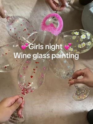 A post by @daaniholiveiraa on TikTok caption: Girls night with glass painting 🎨💕#girlsnight #glasspainting #friends #wineglasspaintingideas #foryou 