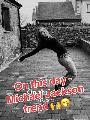 A post by @kerrywills89 on TikTok caption: #onthisday who remembers this trend?? Really need to get back 2 tiktok, anyone able to tag me in some new trending dances plssss 🙏 #oldtrend #michaeljacksontrend #michaeljackson #welshconnection #xyzbca #fypシ 