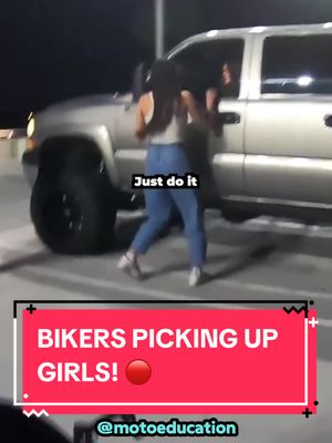 A post by @motoeducation on TikTok caption: Bikers picking up girls ⚪️ #bikers #girls 