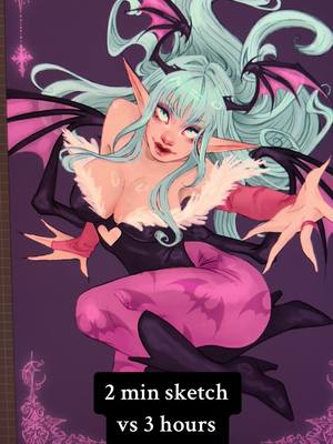 A post by @natcat_draws on TikTok caption: any character suggestions of who I should draw next? 😎 #morrigan #morriganaensland #morriganaenslanddarkstalkers #darkstalkers #videogames #capcom #art #artist #artistsoftiktok #fanart #fanarts #fanartanime 