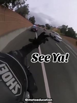 A post by @motoeducation on TikTok caption: Police tried to stop biker but then this happened... see ya! #biker #police #escape #Runway #runaway 