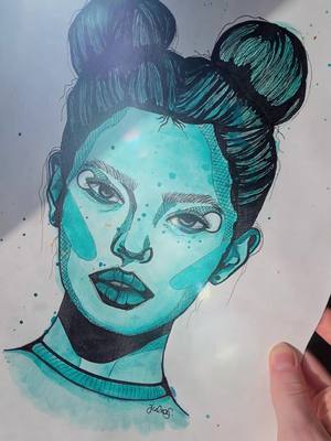 A post by @julias.healink.art on TikTok caption: Which one is your favorite? 💙💜🧡 #watercolor #wasserfarbenkunst #onecolorart #painting #sketching #womanportrait #giftideas #watercolorart #artist #aquarellportrait 