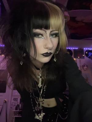 A post by @wetgrandma1 on TikTok caption: outfit :3 #goth #fyp #hair #makeup 