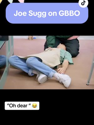 A post by @_londonboy on TikTok caption: Joe Sugg passes out on The Great British Bake Off 😂😂😂 #joesugg #gbbo #greatbritishmemes #greatbritishbakeoff #funnyvideos #joesuggmemes #uk #alisonhammond #britishhumour #youtubers 