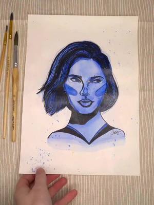 A post by @julias.healink.art on TikTok caption: Revealing the latest portrait 💙 . #artreveal #watercolor #aquarellepainting #portät #portrait #watercolorportrait #painting