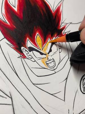 A post by @son_samu.art on TikTok caption: Goku Kaiohken realizzato interamente con i nuovi real brush di @Girben  I colori sono estremamente vivaci e si mescolano bene tra loro. La punta a pennello consente una precisione nel tratto e permette anche di creare campiture estese. Possono essere utilizzati in due modi: sia a secco che con l’aggiunta di acqua esterna al pennarello. Li raccomando vivamente! #goku #dragonball #drawing #brush #sonsamuart 