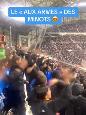 A post by @ferveurolympienne on TikTok caption: Le " AUX ARMES" des minots invité au Virage Nord 😍 #TeamOM 🔵⚪️