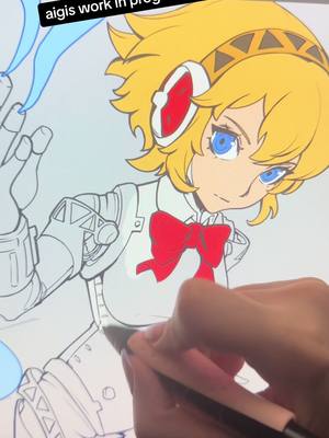 A post by @alinalal_ on TikTok caption: i love doing the flat colors 🥹  . #aigis #persona3 #persona #atlus #anime #fanart #animeart #digitalart #wip #persona3reload #animestyleart #illustration 