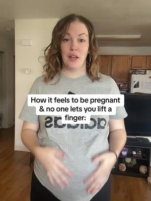 A post by @katiebabyy32 on TikTok caption: Just kidding.. imma still try to do everything by myself cus i dont wanna feel like a burden lol #pregnancytiktok #fypシ #8monthspregnant #trendingsound #thirdtrimester #may2024baby 