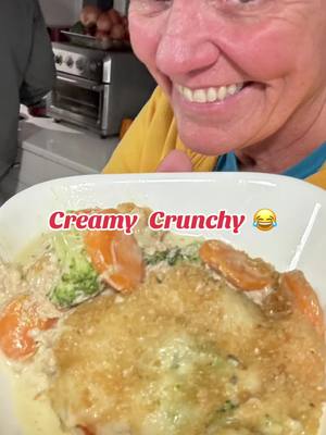 A post by @imkimmarie on TikTok caption: Turning comfort food on its head with this low-carb chicken pot pie! Carbs? We don't know then 😂 Let's dive in and taste the guilt-free magic. #LowCarbLife #TasteTestChallenge #HealthyHabits #LowCarb 