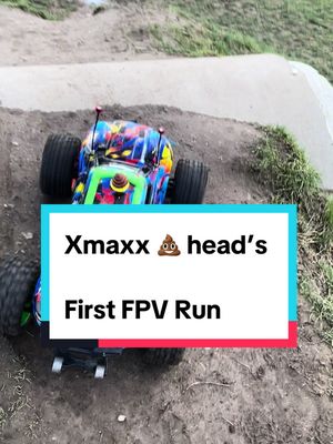 A post by @rc_loonatic on TikTok caption: First run with the FPV analog set up, fair to say it worked a treat. The range is lacking some, and the xmaxx could do with a service 🤣