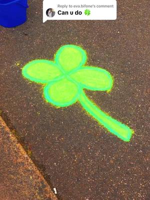 A post by @_sam_bowles on TikTok caption: Replying to @eva.bifone Happy St. Patricks’ Day! #chalkwaterart #chalk #green #stpatricksday #happystpatricksday #shamrock #fourleafclover #art #chalkart #artistsoftiktok #satisfying #aesthetic #green #fyp #xyzbca 