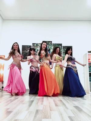 A post by @tharsisbellydance on TikTok caption: 💛🧡🩷💜💙 @Shahla Sousa @Paula BellyDina @Laura Nazli #lovebellydance #rakssharki  #tiktokbellydance #bellydance  #danzadelvientre #danzaarabe #danzaoriental #orientaldance #bellydancecompany #sevilla #compañiadedanza #bellydancer #lovebellydancing 