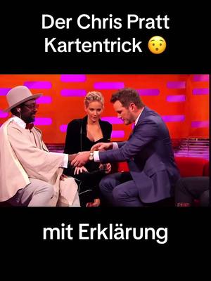 A post by @yannick.magic on TikTok caption: Garnicht mal so schwer 👀🤝 #chrispratt #kartentrick #tv #erklärung #tutorial #magie #zauberei #karten #schauspieler #jenniferlawrence #reaktion 