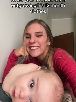 A post by @alyssa_kosakowski on TikTok caption: The struggle of a chunk😮‍💨 #foryou #teenmom #2kids #momtok #baby #clothes #youneverneedabiggersize #squeezethosecheeks #funny #chunk 