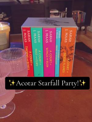 A post by @ladythera on TikTok caption: This is your sign to have a bookish themed party! 📖 🍸 #acotar #sarahjmaas #sjm #starfall #feyre #nesta #feyrecosplay #acotarparty #acourtofthornsandroses #acomaf 