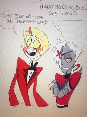 A post by @numjumo on TikTok caption: GENDER SWAP🙇‍♀️ It's not Vaggie who's too cranky, it's Charlie who's too patient #foryou #hazbinhotel #genderbend #genderswap #genderswitch ##charliemorningstar #charliehazbinhotel #alastor #alastorhazbinhotel #vaggiehazbinhotel 