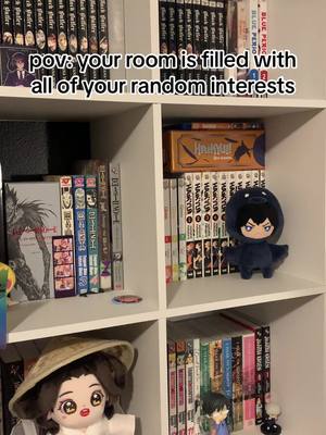 A post by @e_zoldyck on TikTok caption: i enjoy all of my little trinkets  #skz #straykids #haikyuu #mangacollection #hazbinhotel #helluvaboss #kpopcollection #skzcollection #funkopop #tgcf #danmeicollection #blmanga #hyperfixation 