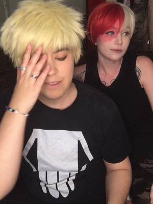 A post by @allenchaicosplay on TikTok caption: How did you get in here Todoroki! @little_cheybaby #bakugou #bakugoucosplay #todorokicosplay 