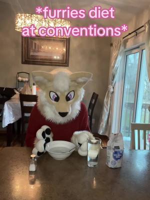 A post by @chibbytheshibainu on TikTok caption: When you too broke to get the $35 dollar meal that the hotel serves thats only worth $5 🥲💔  #furries #fursuiter #furry #furryfandom #furrycommunity #furrytiktok #fursuit 