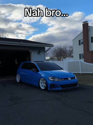 A post by @aidanquinn69 on TikTok caption: The by product of heart break… #mk7 #gti #savethemanuals #rayswheels #cornflower #bagged #internetcar #carsoftiktok 