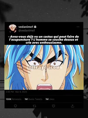 A post by @vedanime1 on TikTok caption: Avez-vous déjà vu un cactus qui peut faire de l'acupuncture ? L'homme se couche dessus et crie avec enthousiasme.                    #vedanime1 #anime 