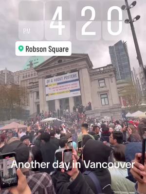 A post by @paulodoo on TikTok caption: Just your typical 420 gathering at Robson Square, Vancouver. Because, you know, we never do this here. 😉🌿 #SarcasticSesh #VancouverVibes"#Vancouver420Fest" #vancouver420 #420vancouver2024 