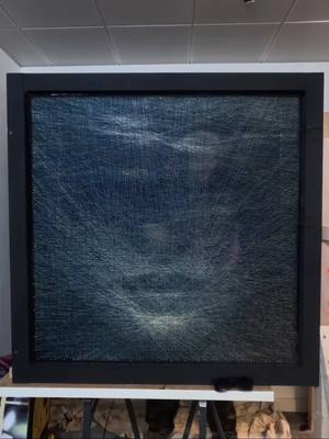 A post by @perspicere on TikTok caption: I made this new exposed set up to show that my pieces are made with ONLY sewing thread of various colours... there is no paint, no image behind, just thread... I get asked a lot how I paint the threads, or paint underneath... this video might answer those questions but also probably messes with your head a bit more 😉  Expect more videos with this new setup, just need to work on my camera skills... .. #pov #wip #workinprogress #studio #gallery #stringart #threadart #geometricart #geometric #portrait #illusion #colour #londonart #londonstreetart #streetart 