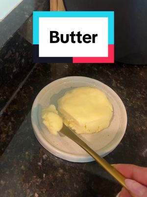 A post by @aubreyrosefit on TikTok caption: Homemade butter! I doubled this recipe.  32 oz high quality heavy cream 2-2 1/2 teaspoon salt  #homestead #homemadebutter #butter #momtok #fyp 