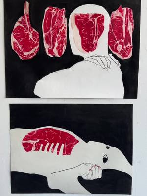 A post by @ezurokii on TikTok caption: *edit: THESE WILL BE AVAILABLE AS PRINTS SOON! link in my profile to my inprnt :) | untitled works  #art #meat #ethelcain #strangers #cannibal #Love #somethingsomethingconsumption 