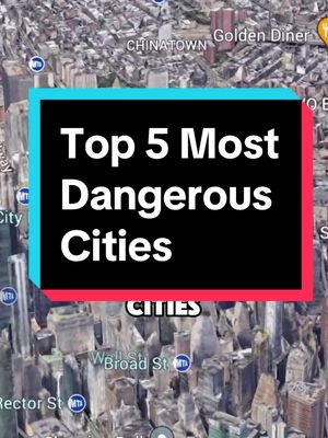 A post by @globalgoodies on TikTok caption: Top 5 most dangerous cities to live in USA 😱