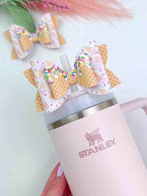 A post by @miss.o.crafts on TikTok caption: 🍦🎀 Dive into the sweetest DIY ever with our Straw Ice Cream Bow Topper tutorial! 💕✨ Learn how to craft your own adorable accessory that'll make every sip extra special! 🎥💖 Check out our video tutorial now and sprinkle some fun into your drinks! 🍭✨ #DIYIceCreamBow #StrawTopperTutorial #CraftyFun #StanleyCup #stanleycupaccessories #stanleycupstrawtopper #strawtopperbow #strawtopper #DIY