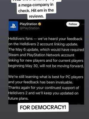 A post by @fpswolfy on TikTok caption: We did it bois... #helldivers2 #steam #sony #fyp #foryou 