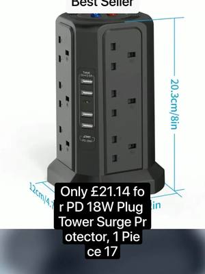 A post by @alexander_vip on TikTok caption: PD 18W Plug Tower Surge Protector, 1 Piece 17 In 1 Vertical Charging Station With 12 AC & 1 USB-C & 4 USB-A Outlet, Multifunctional Tower Socket With 1.8M Extension Cord For Home, Office & Travel, Electrical Sockets & Accessories, Fathers Day Gift Price dropped to just £21.14 #TikTokShop #bestseller #fyp 