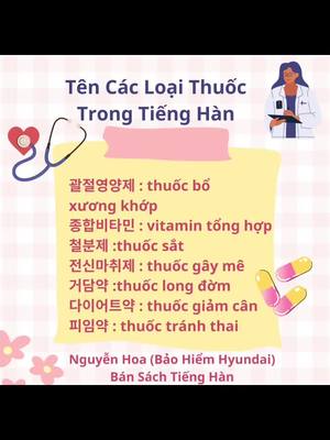 A post by @chunhoa on TikTok caption: Tên các loại thuốc trong Tiếng Hàn #chunhoatienghan #hanquoc한국 #hoctienghan #한국어 #LearnOnTikTok 