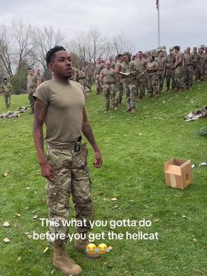 A post by @hbkpeso on TikTok caption: I never got the Hellcat Someone bless the troop @Judah @21 @Drake @Kevin Hart 😂😂#army #fyp 