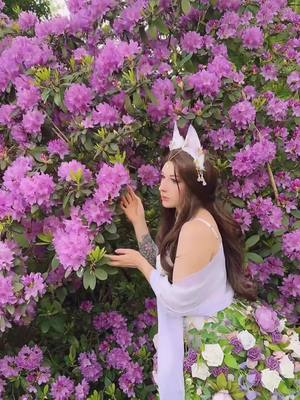 A post by @misslumina on TikTok caption: 💜✨ #flowerfox #foxears #kemonomimi #kemonomimigirl #kemonomimicosplay #cosplay 