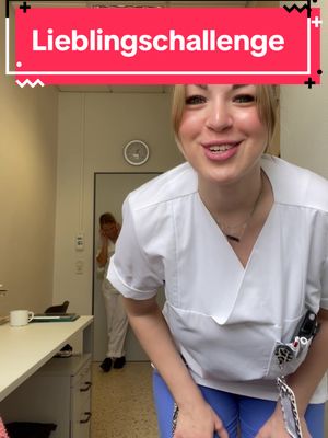 A post by @klinikumsiegen on TikTok caption: Lieblingschallenge Pflege-Edition mit @Lina 🌩💫 und Lea😬 #lieblingschallenge #challenge #pflege #fy #fyp #fragen #lieblingschallengepflege #nursetok #siegen #krankenhaus 