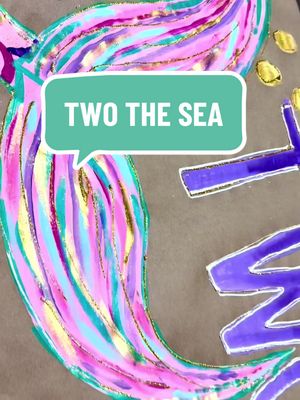 A post by @claravictoriagray on TikTok caption: Paint a “TWO THE SEA” birthday banner with me 🩵🩷💜✨ #painting #banner #craft #twothesea #brownpaperbanner #birthday #glitter #two 