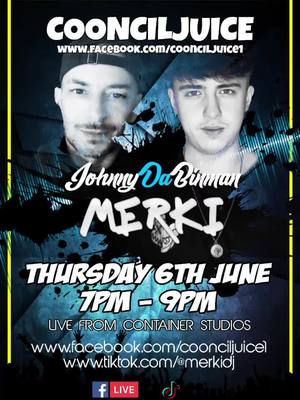 A post by @coonciljuiceofficial on TikTok caption: Live with Ma Boy @Merki Tonight from 7pm 🔊🔥🏴󠁧󠁢󠁳󠁣󠁴󠁿❤️ #johnnydabinman #merkidj #coonciljuiceofficial #djs #scottishtiktok 