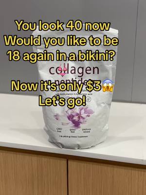 A post by @dgx515 on TikTok caption: What would happen if you took collagen everyday 40 to be 18 again. Now the discount is only $3👙😱 #collagenpowder #multicollagenpeptides #TikTokShop #biotin #fyp #skincaretips