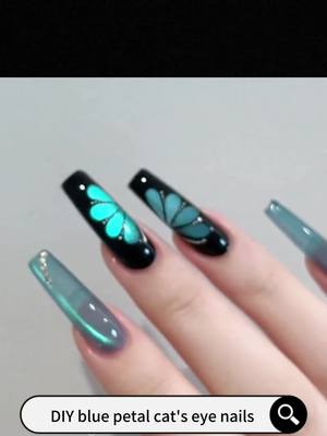 A post by @mauricenieves on TikTok caption: Blue petals cat’s eye nails#fyp #nailart #naildesigns #diynails #catseyenails 