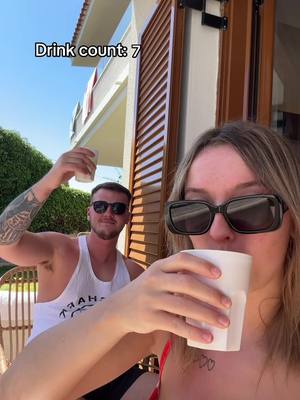 A post by @kacinorbury on TikTok caption: All our drinks in one day! I did forget to record us drinking a beer at dinner so it was actually 16 drinks but still don’t know how we managed it.😂 #fyp #holiday #corfu #corfugreece 