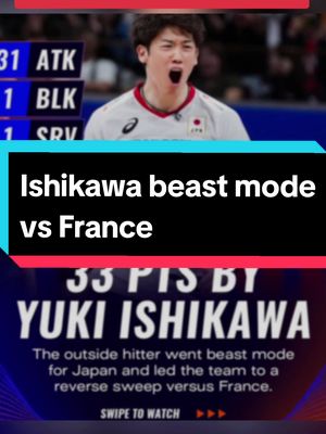 A post by @captainishikawa on TikTok caption: that comeback vs France was amazing! #yukiishikawa our reliable captain went beast mode 💢💢💢 #vnl2024 